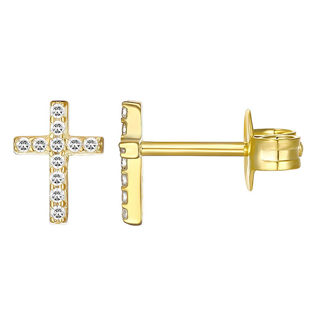 Gold-Tone Pavé Cross Studs