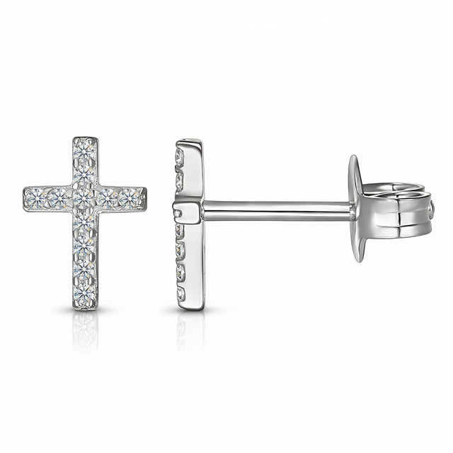 Silver-Tone Pavé Cross Studs