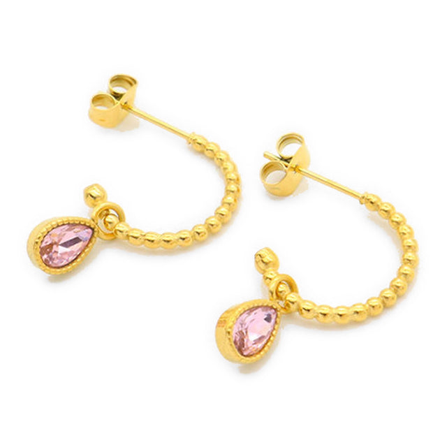 Pink Crystal Twist Drop Hoops