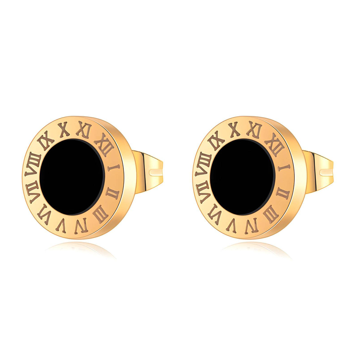 Roman Numeral Black Disc Studs