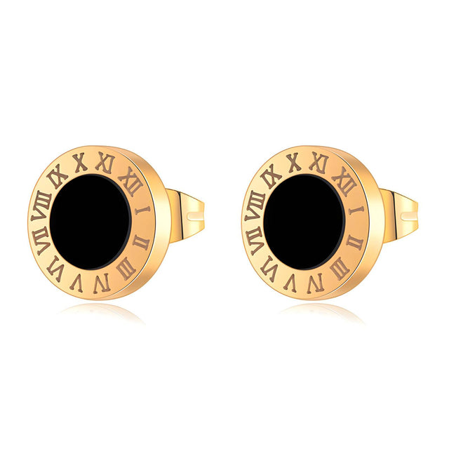 Roman Numeral Black Disc Studs