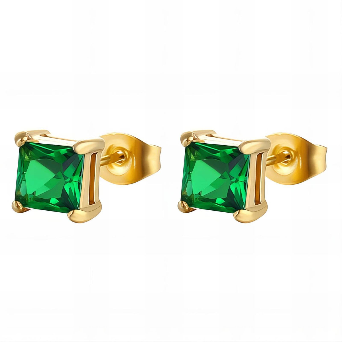 Green Crystal Square Studs