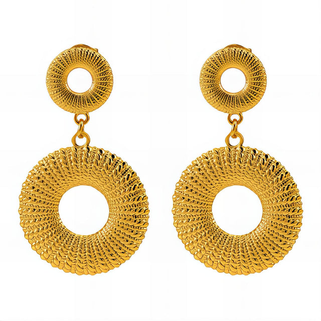 Textured Double Circle Drop Earrings