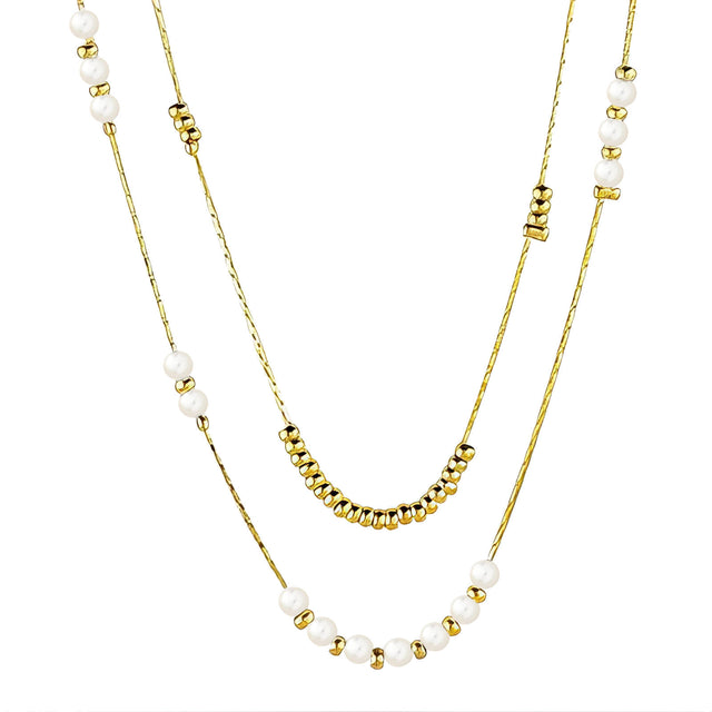 Layered Faux Pearl & Bead Necklace