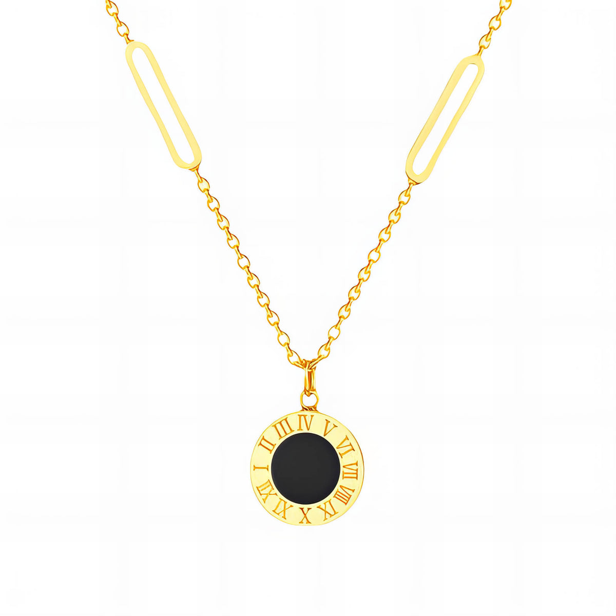 Roman Numeral Black Disc Necklace