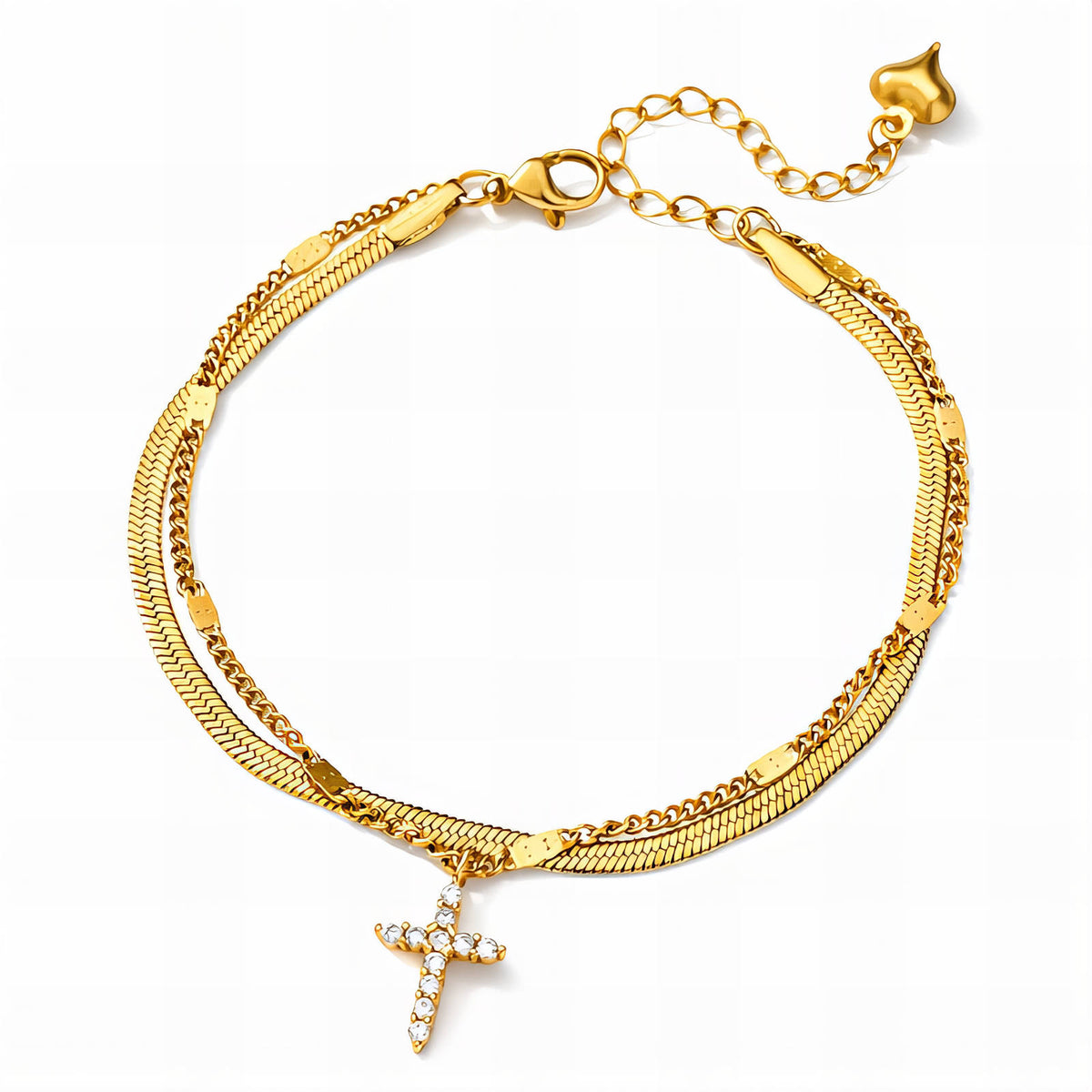Pavé Cross Double Chain Bracelet