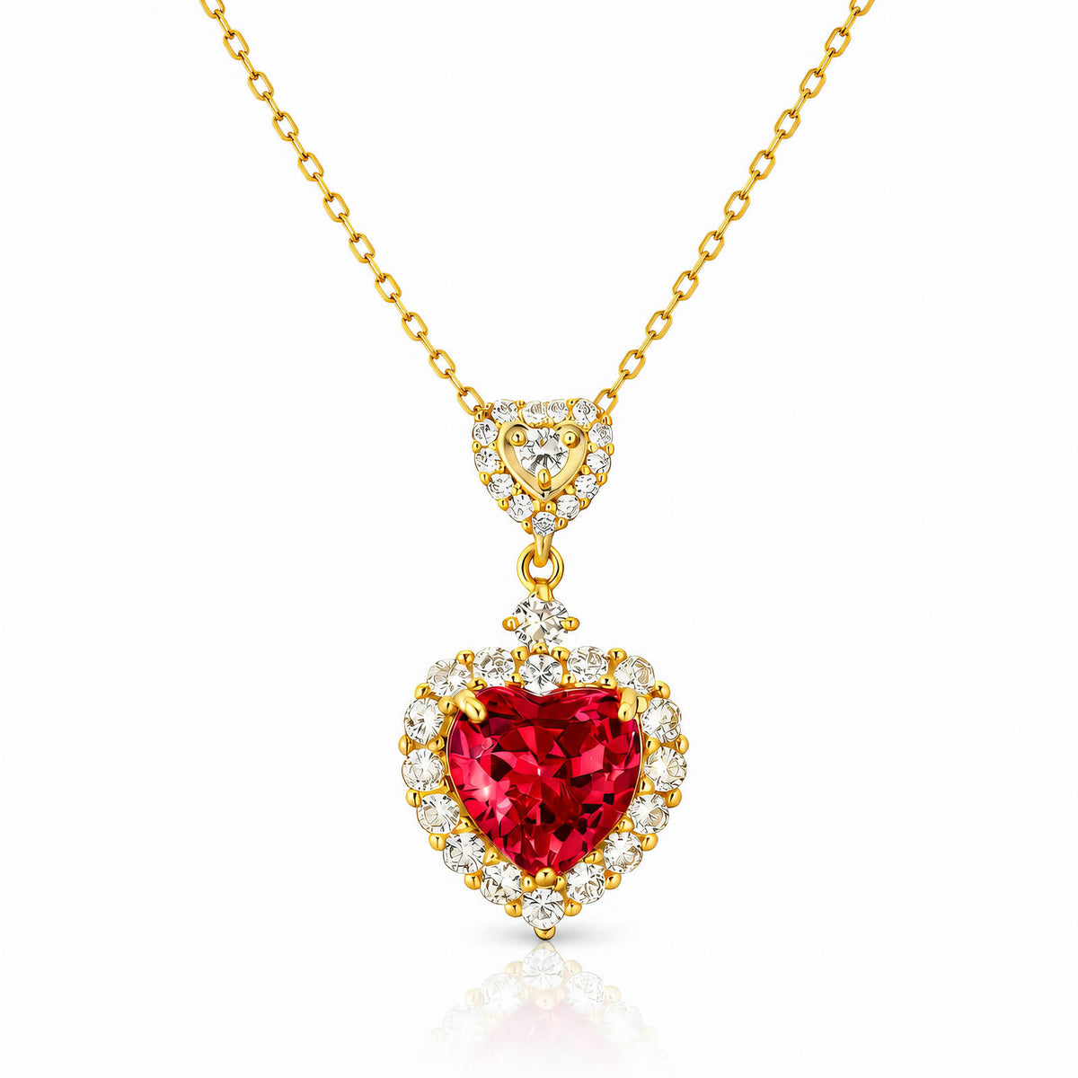 Red Heart Halo Pendant Necklace