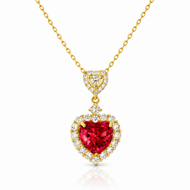 Red Heart Halo Pendant Necklace