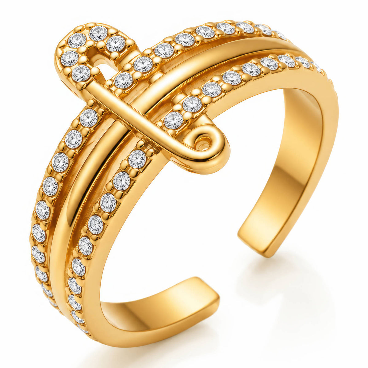 Pavé Safety Pin Stack Ring