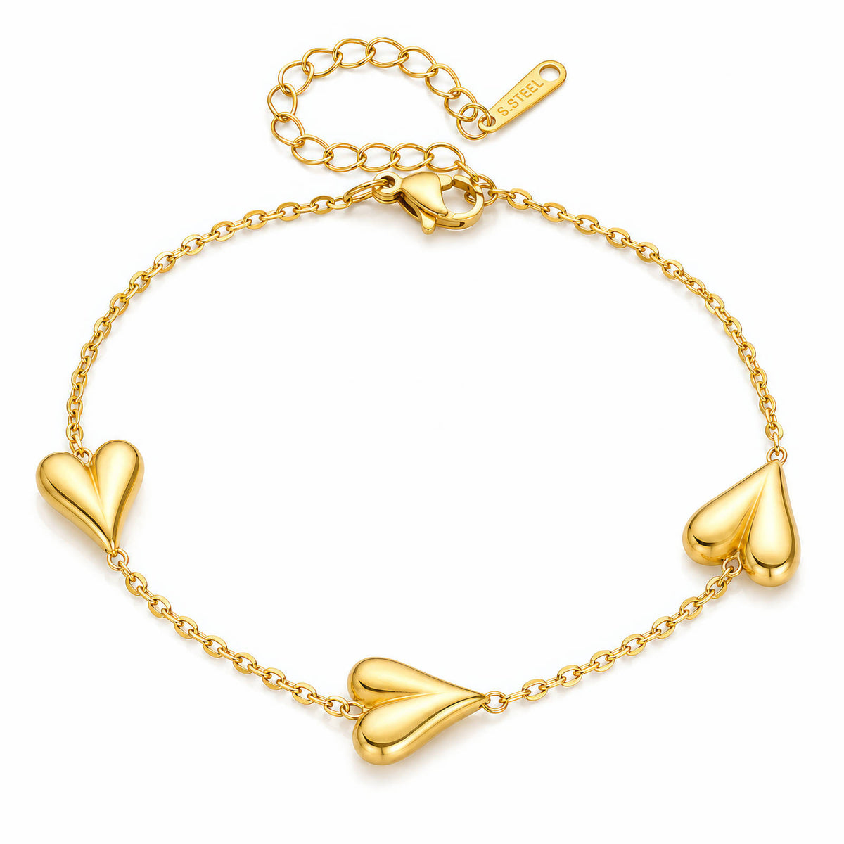 Puffed Heart Station Bracelet