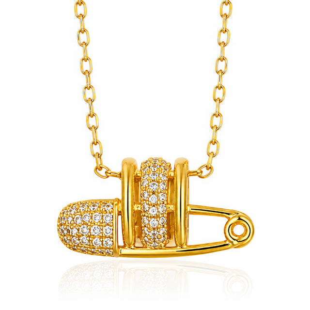 Pavé Safety Pin Pendant Necklace