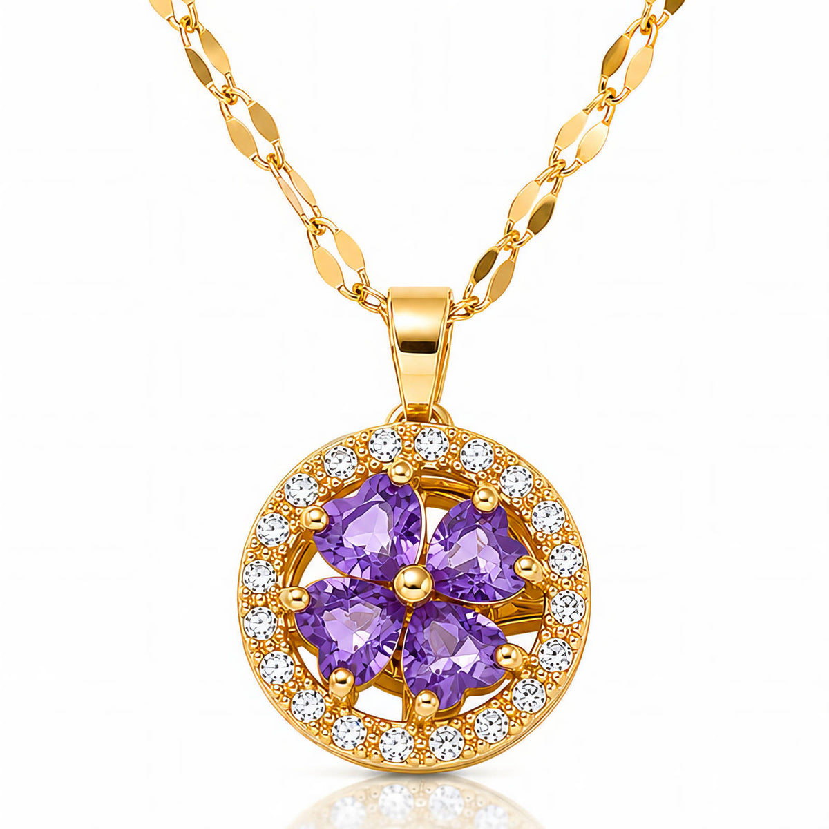 Purple Flower Halo Pendant Necklace