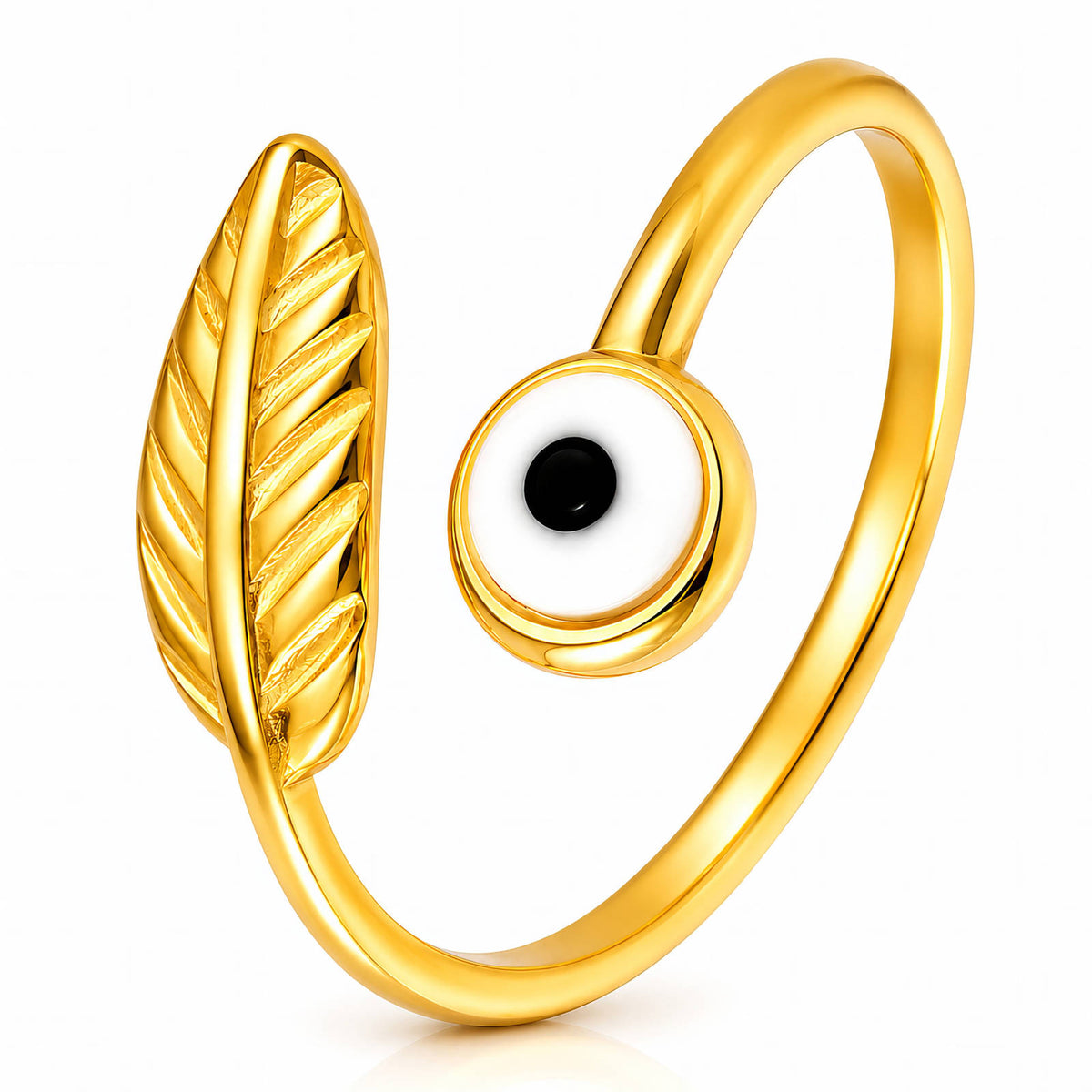 Evil Eye & Leaf Wrap Ring