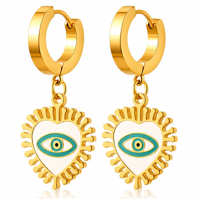 Evil Eye Heart Huggie Drops
