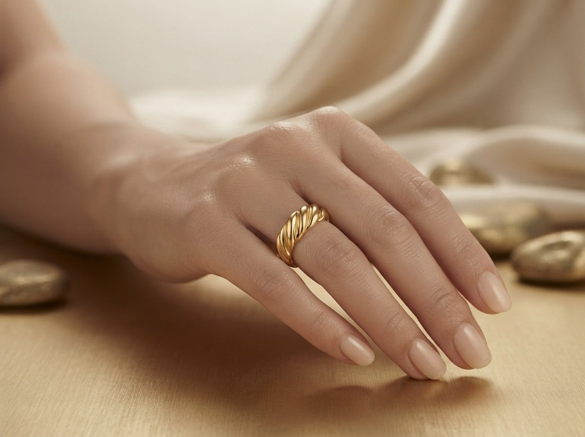 Croissant twist ring, worn