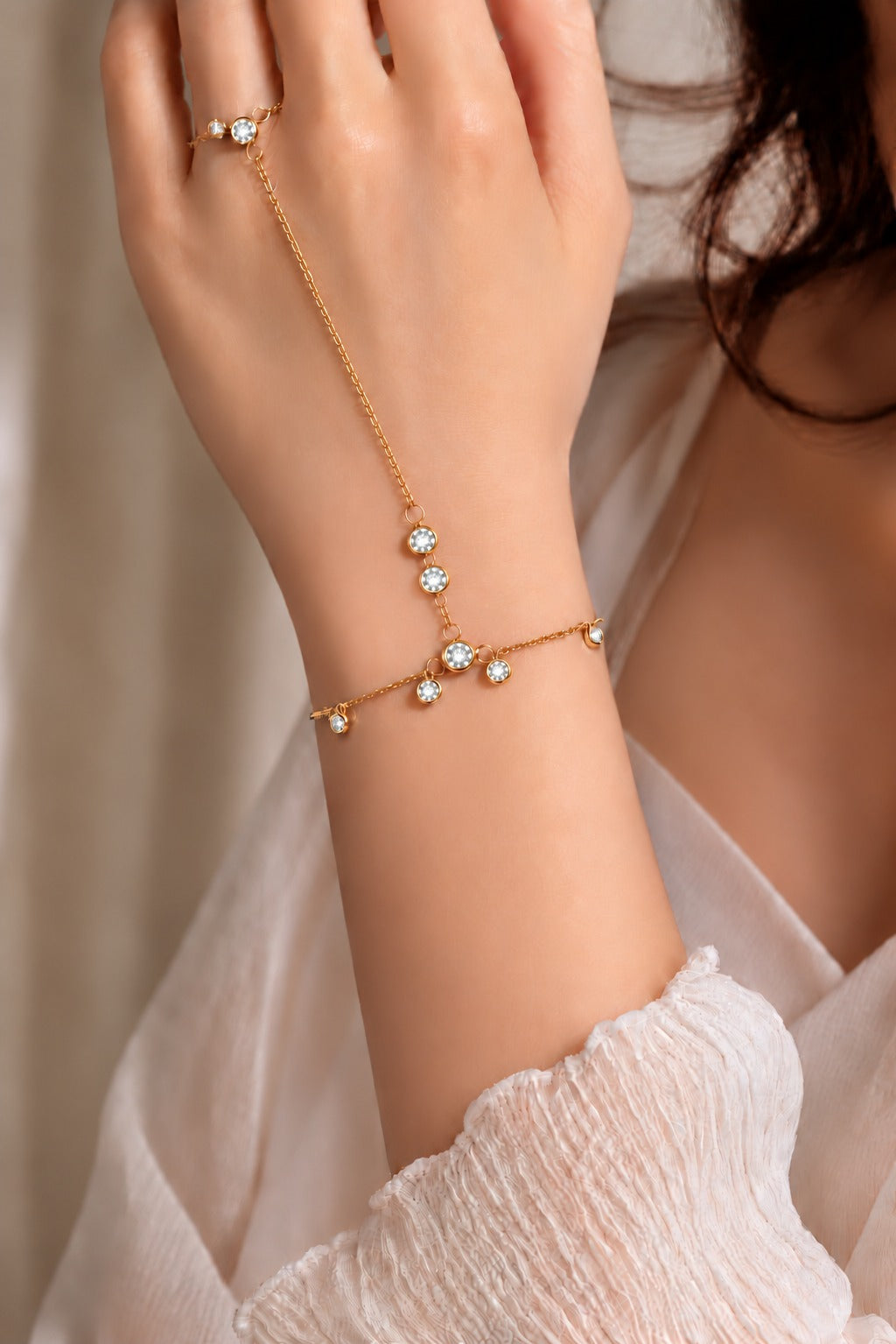 Crystal Hand Chain, worn on the hand