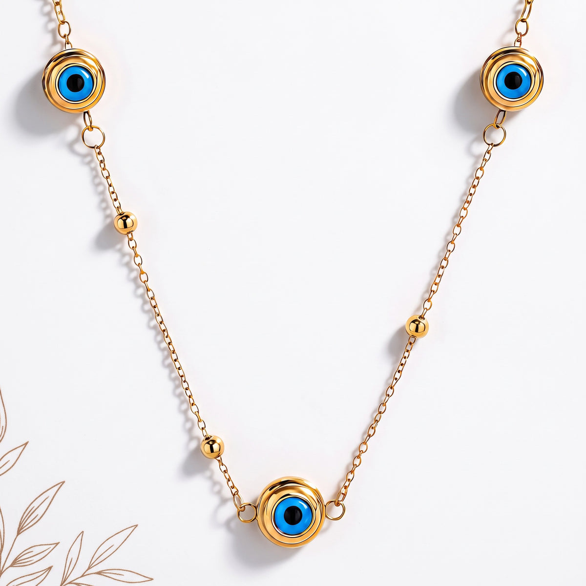 Evil Eye Station Necklace, shown flat
