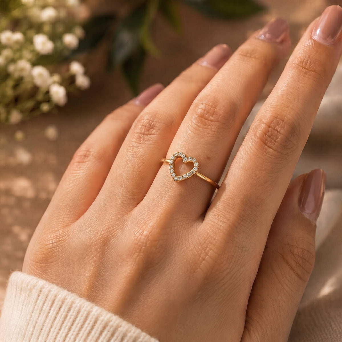 Pave open heart ring, worn