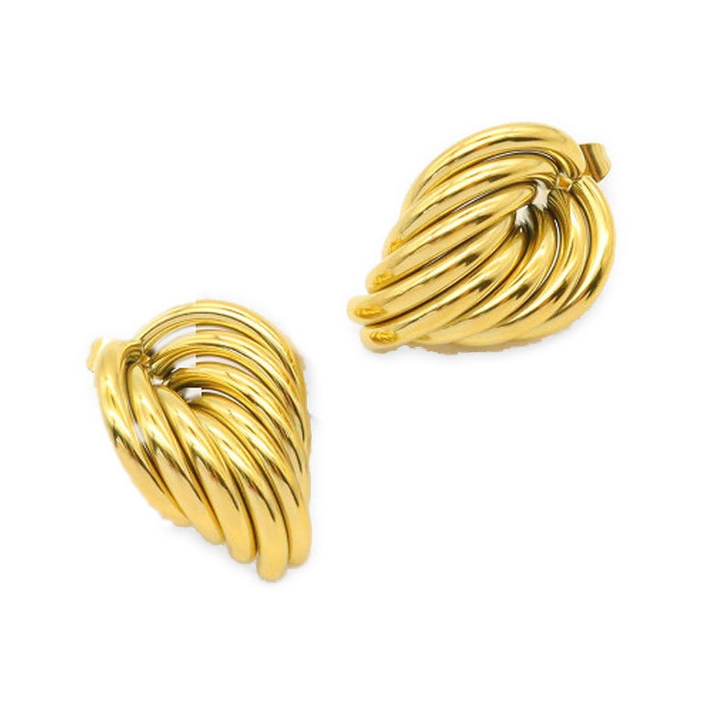 Sculpted Wave Dome Studs: a pair of ribbed gold-tone dome studs on white